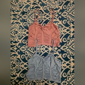 Pink and Blue Ruched Crop Tops